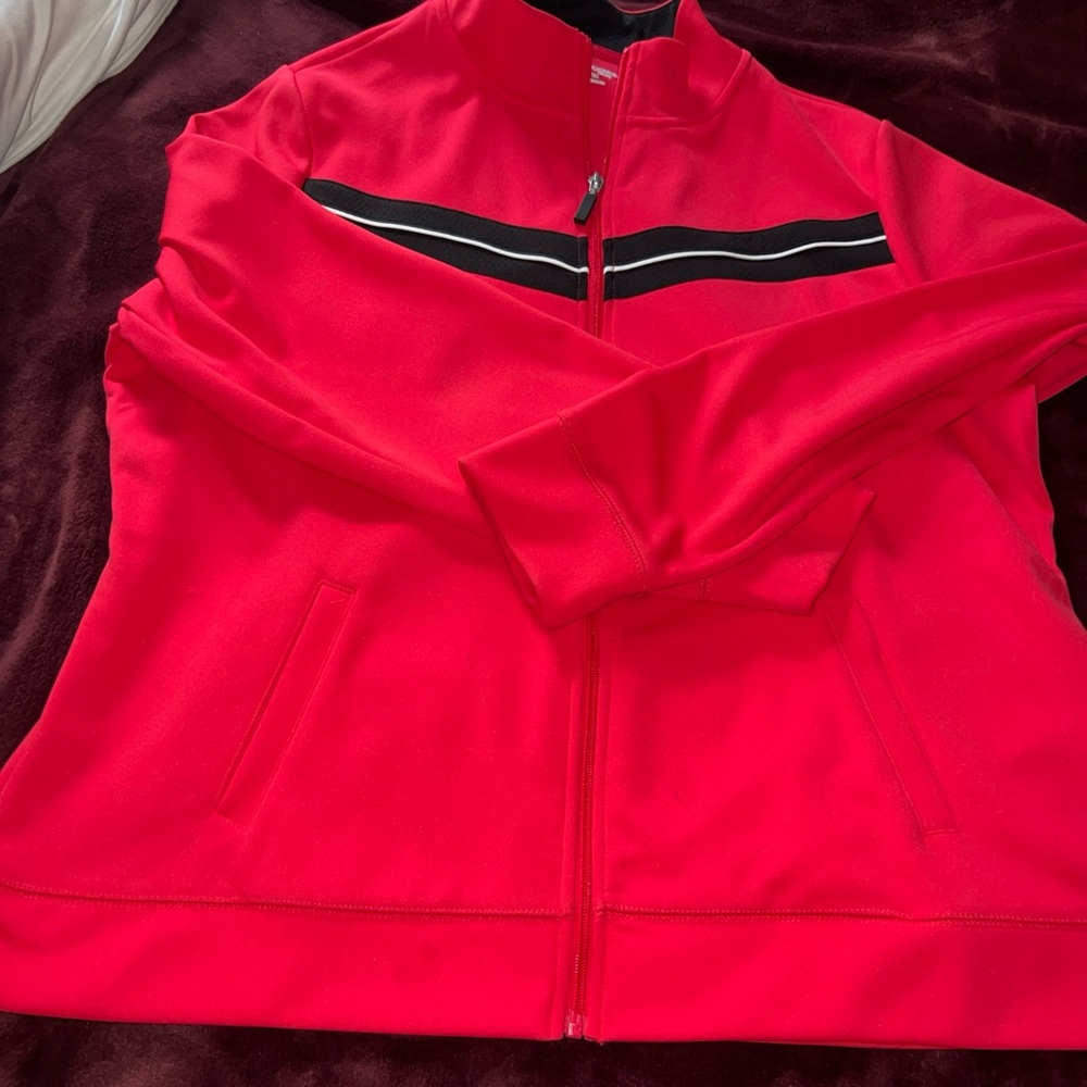Kim Rogers curvy size 1X hot pink  Jacket with Black Stripes,pockets, athletic
